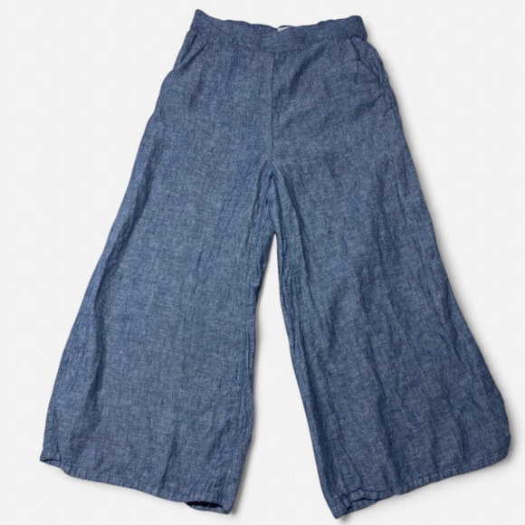 Catherine Malandrino Pants - Catherine Malandrino Women’s High Waist Wide Leg Pants Blue 100% Linen Medium